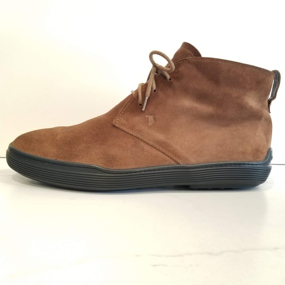 Tod\'s Men\'s Chukka Boots Brown Suede Leather Driver Logo Heel 3 Eye Lace Up Shoe main image 9